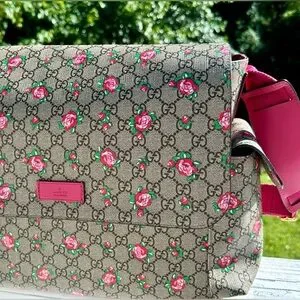 【GUCCI 】GG Supreme Canvas Mother’s Bag ROSE 123326 Rose Bud Diaper Bag